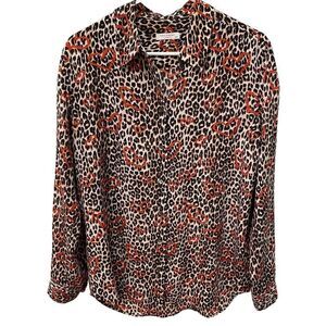 Equipment Femme Button Up Blouse M Silk Leopard Print Lipstick Heart Mob Wife